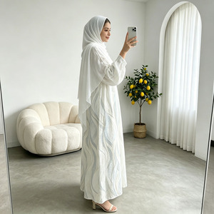 Elegant Pearl White Abaya Muslim Dress Lightweight Spring Open Front Kimono Modest Wear For Women - Product Image 5