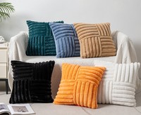 Housses de coussin décoratives rayées en peluche taie d'oreiller douce avec dos en daim fausse fourrure de lapin housses de coussin canapé canapé