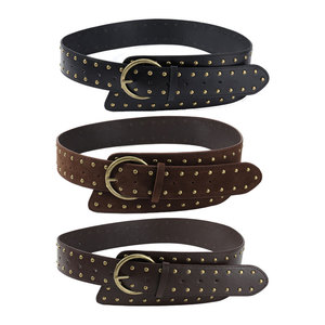 <span class=keywords><strong>Ceinture</strong></span> Western Vintage Cloutée pour <span class=keywords><strong>Femme</strong></span> en Cuir et Daim Large de 4 cm de Largeur et 110 cm de Longueur avec Rivets Dorés et Boucle Ardillon Antique - Product Image 2