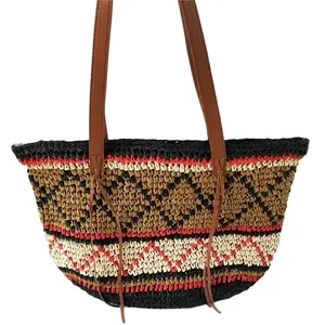 مصمم مخصص العرقية نمط حمل الحقائب النسائية كبيرة من القش الشاطئ حقيبة يد