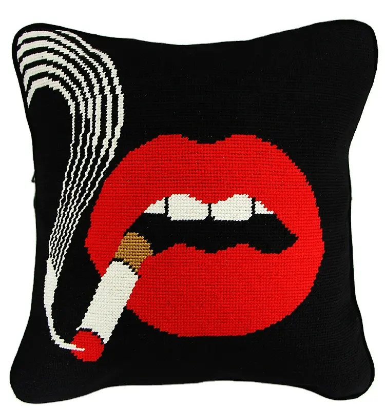 ホットセールカスタムセクシーな赤い唇ニードルポイント枕カバー刺繍メーカーグレード