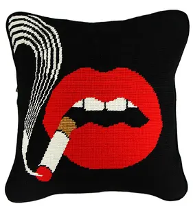 Hot Sale Custom Sexy Red Lips Needlepoint Pillow Covers Embroidery Manufacturers With A Grade