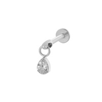 Piercing de mode en Titane G23 avec Zircon goutte d'eau serti à griffes exquises, barre plate à filetage interne, pour l'oreille et le lèvre