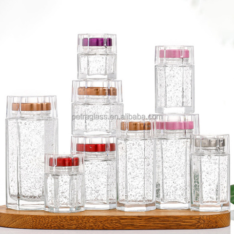 Hexagonal Clear Thick Glass Bird's Nest Storage Jar Jam Jelly Food Bird's Nest Storage Glass Jar With Screw Metal Lids