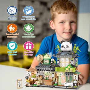 860 mảnh tự làm unisex mô phỏng xem đường phố cửa hàng trà xây dựng thiết lập dễ thương Gấu trúc động vật mini khối xây dựng mô hình moc sáng tạo - Product Image 2