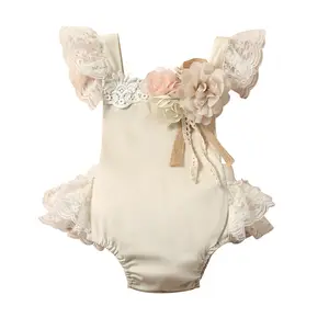 Hot Koop Korte Mouw Pasgeboren Baby Meisje Jumpsuit Linnen Bloemen Printing Zomer Romper Bodysuit Voor Baby Meisjes