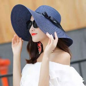 Chapeau de soleil d'été en paille à large bord pour femme, vente en gros, pas cher - Product Image 1