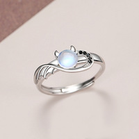 Bagues de couple Ailes d'Ange et de Diable, incrustées de pierre de lune, ajustables, en argent, bagues de promesse assorties, cadeau de bijoux pour les amoureux