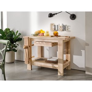 Piano di Lavoro/Cucina in Legno di Frassino Grezzo 120x70x87 cm - Product Image 1