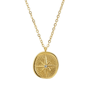 Luxury Style 18K Gold PVD Plated Stainless Steel Vintage Eight Pointed Star Crystal Pendant Necklace for Women - Product Image 1