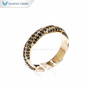 Tianyu Gems por encargo 5,0mm ancho de banda moissanita negra corte redondo 14K anillos de oro amarillo - Product Image 3