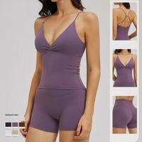 Nouvel arrivage : Ensemble de yoga 2 pièces avec logo personnalisé, vêtements de sport pour femmes, shorts d'entraînement, ensemble de débardeurs de fitness à séchage rapide, vêtements de sport personnalisés