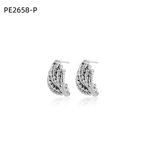 Amy Amy <b>Huggie</b> Earrings <b>Silver</b> Plated Vintage Style For Women Party Jewelry PE2658 - Product Image 1