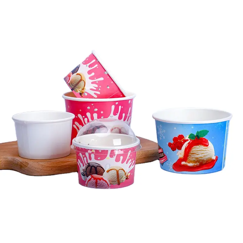 Kraft çorba kaseleri salata kapaklı tek kullanımlık gıda beyaz makine dondurma Oz 32 almak sıcak hamuru Away kupası kapaklı kağıt kase 250Ml