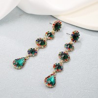2026 meilleure vente luxe Style longue forme ronde boucles d'oreilles goutte à la main multicolore goutte d'eau Zircon incrusté alliage boucles d'oreilles goutte