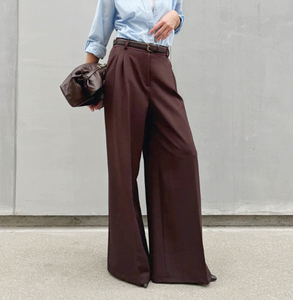 <span class=keywords><strong>Pantaloni</strong></span> da <span class=keywords><strong>Donna</strong></span> Enyami a Gamba Larga Elasticizzati a Vita Alta Marrone Casual da Lavoro Eleganti con Pieghe Frontali <span class=keywords><strong>Pantaloni</strong></span> Lunghi da Ufficio con Tasche - Product Image 4