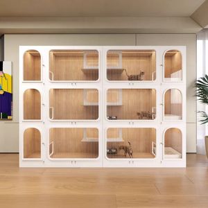 Premium Indoor-Katzengehege-Möbel mit Glas-Katzenhaus und Holz-Katzenkäfig für Zoohandlungen, Katzenhotels und den Heimgebrauch - Product Image 1