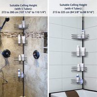 Panier de Douche d'Angle à Quatre Niveaux en Métal Chromé Durable au Design Moderne avec Tige Télescopique Fixe