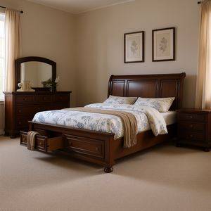 Set Camera da Letto Baltimore Queen 4 Pezzi in Legno di Noce Scuro Stile Tradizionale con Spazio di Archiviazione - Product Image 2