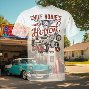 T-shirt haut de gamme Chief Hobie's Hotrod Classic Rides au design vieilli - Product Image 3