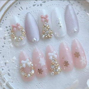 Personnaliser le luxe 100% fait à la main Noël français contrastant blanc vert couleurs avec des flocons de neige et des <span class=keywords><strong>cannes</strong></span> de bonbon - Product Image 5