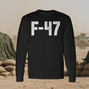 Camiseta de manga larga F-47, ropa unisex con estampado gráfico de estilo militar, color negro - Product Image 3