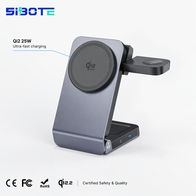 Sibote Qi2 New Desktop 25w Foldable 3 in 1 Wireless Charging Portable Fast Wireless Charger for Phone Earphone and Watch