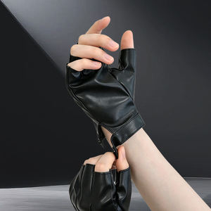 Cheap Plain Outdoor Sheepskin Leather Motorcycle Driving Half Finger <b>Gloves</b> with <b>Touchscreen</b> <b>for</b> <b>Men</b> and Women Factory Wholesale - Product Image 2