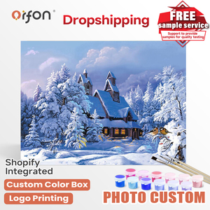 Orfon LY121 DIY pintura al óleo <span class=keywords><strong>de</strong></span> lino paisaje <span class=keywords><strong>de</strong></span> invierno <span class=keywords><strong>de</strong></span> casa <span class=keywords><strong>de</strong></span> nieve por número - Product Image 1
