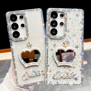 Custodia per telefono con specchio per il trucco, design estetico premium con strass e glitter IMD a forma di corona stellata per Samsung S26 Ultra S25 Plus S24 FE A37 A57 - Product Image 1