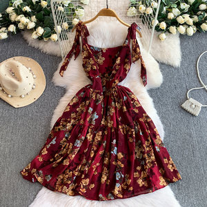 Nouvelle Robe Midi Décontractée d'Été 2026 pour Femme, Coupe Trapèze, Taille Empire, Col Carré, Tissée, Lavable, Sans Manches, Imprimé Floral - Product Image 3