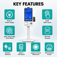 Kiosque en libre-service sur pied de 21,5 pouces avec écran tactile, caméra, imprimante 80 mm, lecteur de code QR, terminal de paiement pour restaurant et commerce de détail