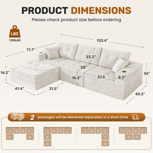 Sofá Modular Convertible Extensible de Terciopelo Moderno en Forma de L, Sin Necesidad de Montaje, Espuma de Alta Resiliencia, Diseño con Puntos de Sujeción, Bolsillos Laterales - Product Image 6