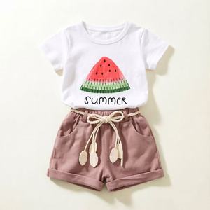 Conjunto de Ropa de Verano para Niñas de 2 a 8 Años, Precio de Fábrica, Camiseta de Manga Corta con Estampado de Sandía y Pantalones Cortos, Conjunto de 2 Piezas, Trajes para Niños - Product Image 3