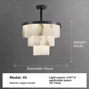 Lámparas Colgantes de Latón Blanco Cálido de Alabastro Español para Sala de Estar, Arañas de Mármol Natural y Negro - Product Image 6