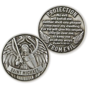Arcángel St Michael Challenge Coin Antique Silver Plated Protection Souvenir Moneda conmemorativa coleccionable - Product Image 1