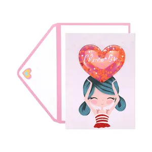 شخصية مخصصة الطباعة مضحك اليدوية هزة 3D قلوب الحب عيد الحب بطاقات المعايدة مع مغلفات