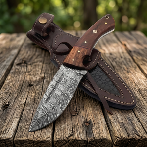 Cuchillo de Caza Personalizado Hecho a Mano de Acero de Damasco, Cuchillo Tracker de Espiga Completa con Ranura para Sangre y Funda de Cuero - Product Image 3