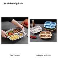 Assiette divisée en titane pur 900 ml 250x220x35 mm, assiette à dîner en titane brut ou multicolore effet cristal de glace