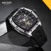 MEGIR 2242 mode baril Type hommes automatique montre mécanique bracelet en Silicone creux squelette cadran montres pour homme Reloj Hombre