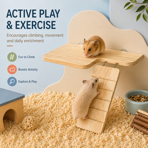 Plataforma en forma de L de madera maciza para hámster, 32x16cm, con escalera para uso en interiores, muebles duraderos para mascotas - Product Image 4