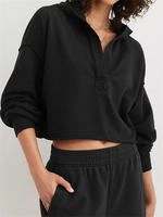 Sweat-shirt à capuche léger et oversize pour femme, col en V, coupe courte, manches longues, couleur unie, tendance printemps-automne, taille XS, personnalisable
