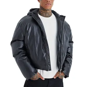 Оптовая продажа, укороченная зимняя куртка из искусственной кожи с застежкой-молнией