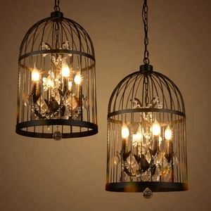 Cage de fer lustres en cristal traditionnel rustique pendentif lumières oiseaux cage vintage industriel pendentif lampe - Product Image 1