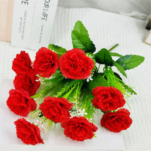 Ramo de flores de clavel artificial personalizado a granel barato 10 cabezas de tela de seda falso clavel rojo - Product Image 1