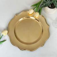 Assiette de présentation dorée vintage pour mariage, en plastique, ronde de 13 pouces, avec motif couronne en relief