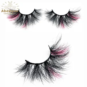 Abestyou 25mm 3D Mink Fluffy Messy Eyelashes Tail Colorful Pink Blue Orange Purple Rose White and Black Dramatic Long Lashes