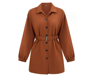 Vente en gros Mode Nouvelles Femmes Couleur Unie Col de Chemise Simple Boutonnage Ceinture Chemise Décontractée Veste à Manches Longues - Product Image 1