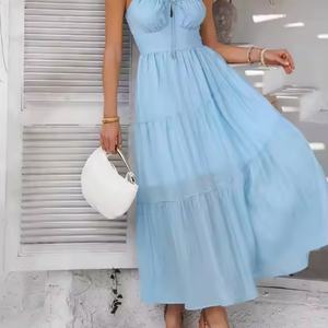 Vestido de Lino Nuevo OEM para Vacaciones, Vestido de Verano de Algodón Holgado, Sexy, con Espalda Descubierta, Cintura Alta, Diseño Sólido para Mujer - Product Image 4