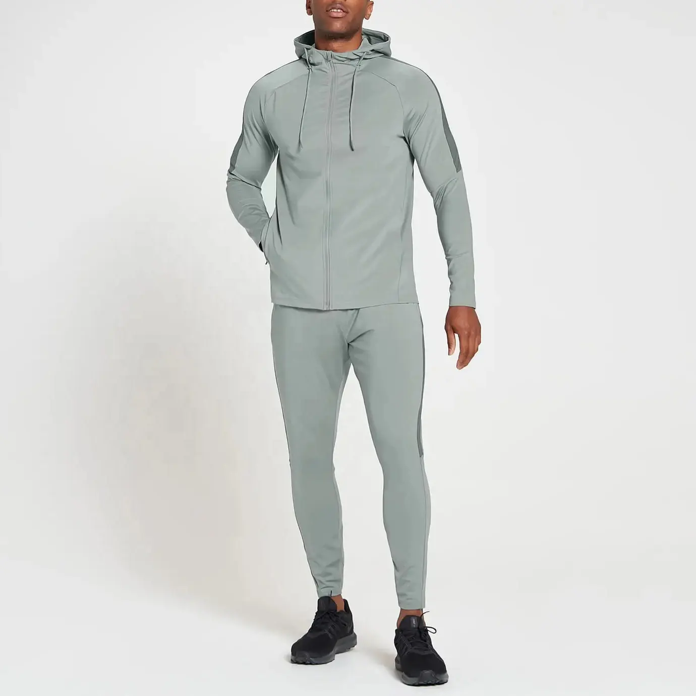 Custom Mens Blank Full Zip Up 4-way Stretch Material Sweatpants and Hoodie Set Tracksuit for Men